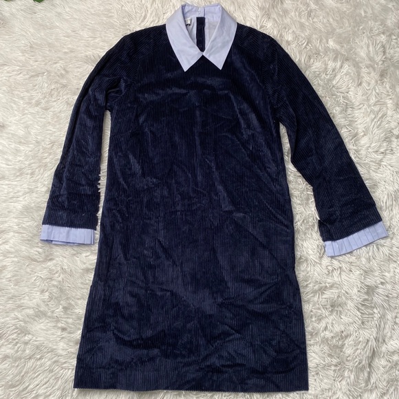 Sandro | Laury Contrast Collar Blue Corduroy Dress - Picture 6 of 13